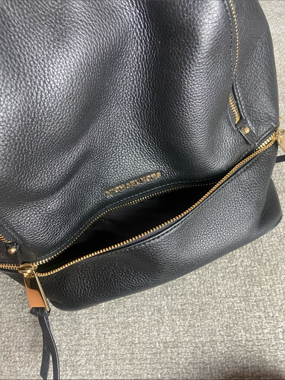Michael Kors Black Pebbled Leather Backpack with Gold Hardware Accents - Picture 7 of 10